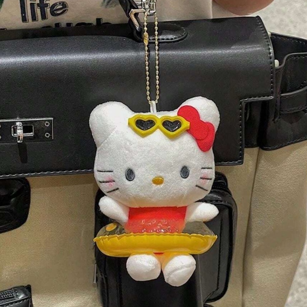 Hello Summer Kitty Cute Swimming Ring Soft  Cartoon Doll Keychain/Purse Charm